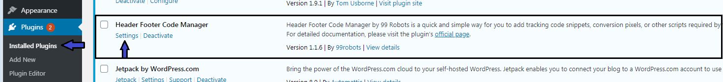 Header footer code manager plugin setting in wordpress