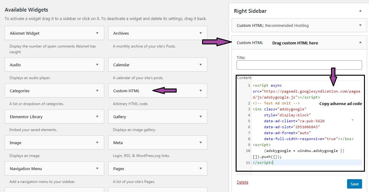 How to add adsense code in the sidebar of the website