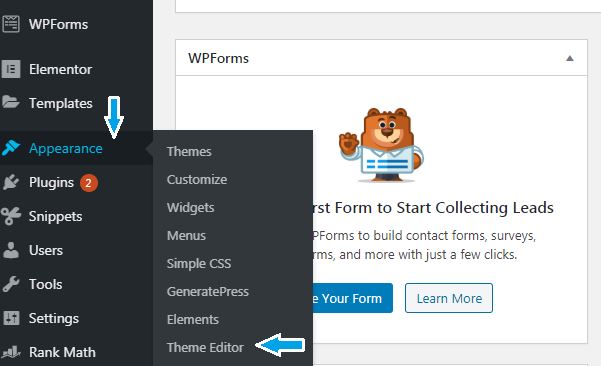 Select WordPress theme editor