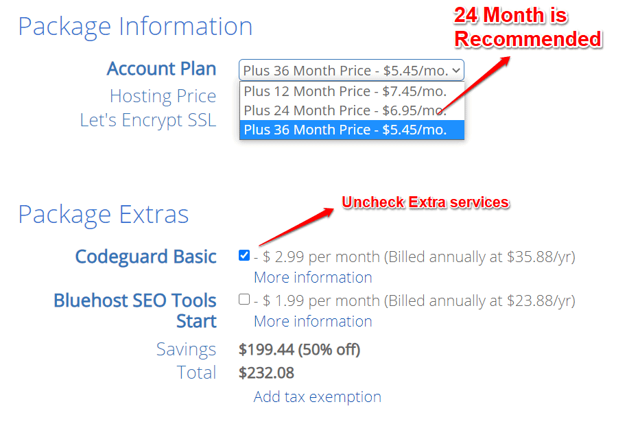 BlueHost Sahred Hosting Plan Purchase