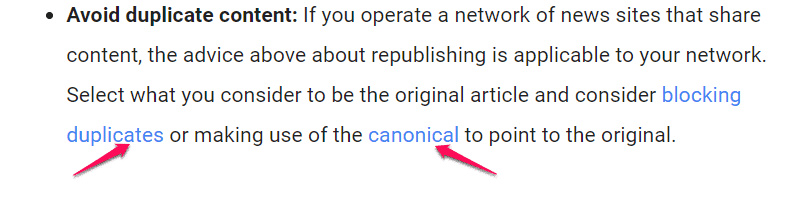 Google Guideline on Canonical tag