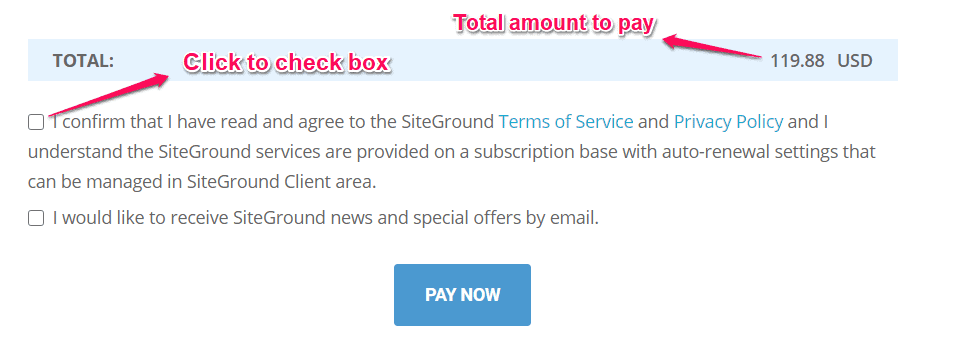 siteGround Hosting pay now