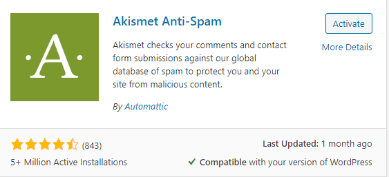 Akismet Anti Spam plugin