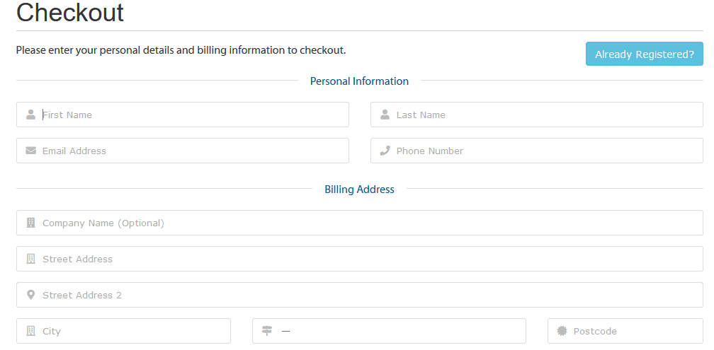 Personal information Checkout window of A2 Hosting