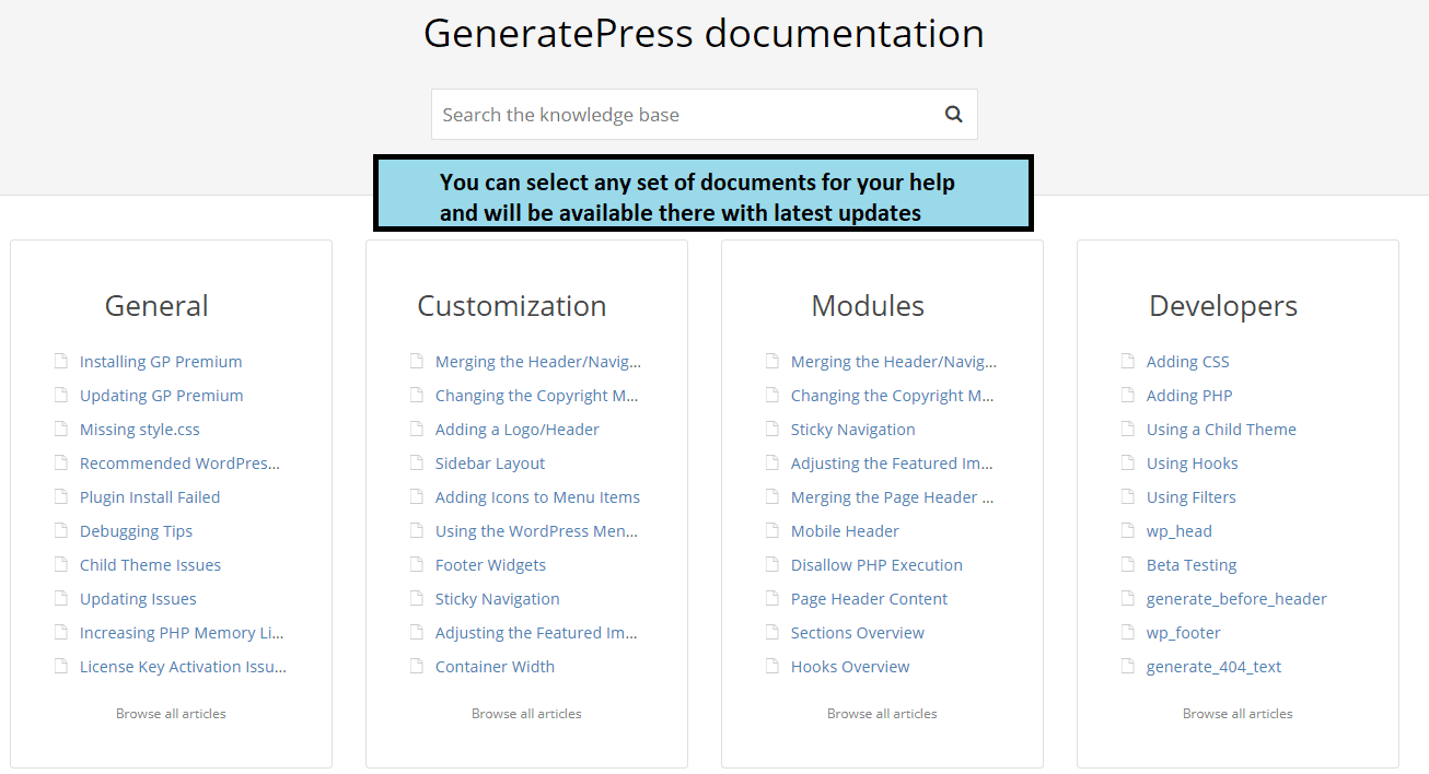 Generatepress documentations
