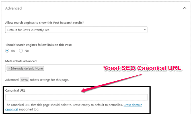 How to set canonical tag in Yoast SEO plugin wordpress