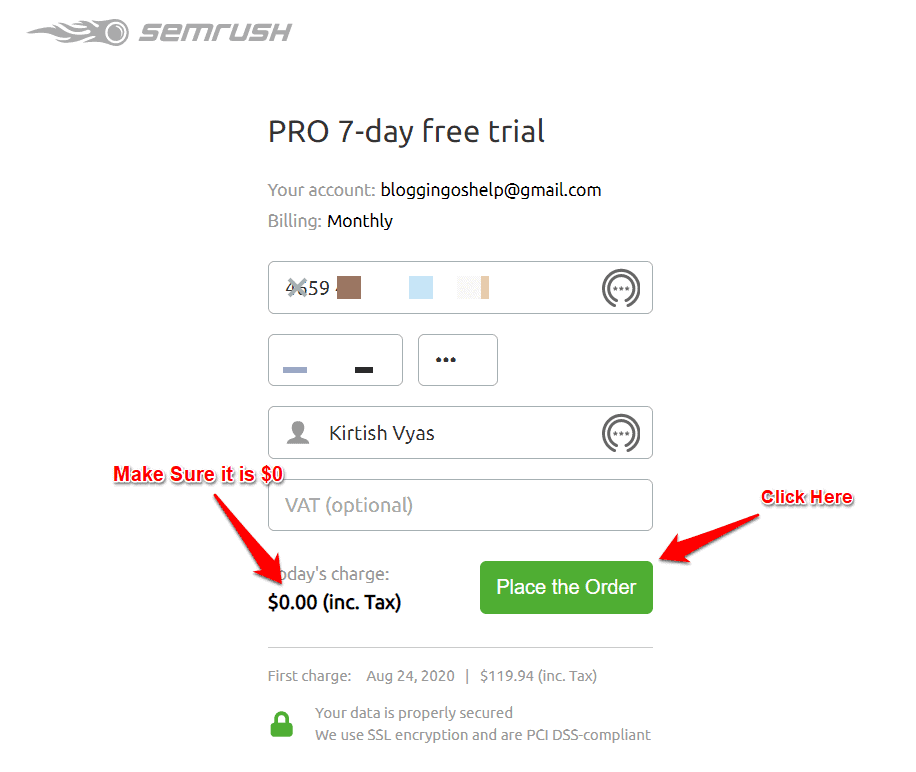 SEMRush 7 Day Free Trial Pricing