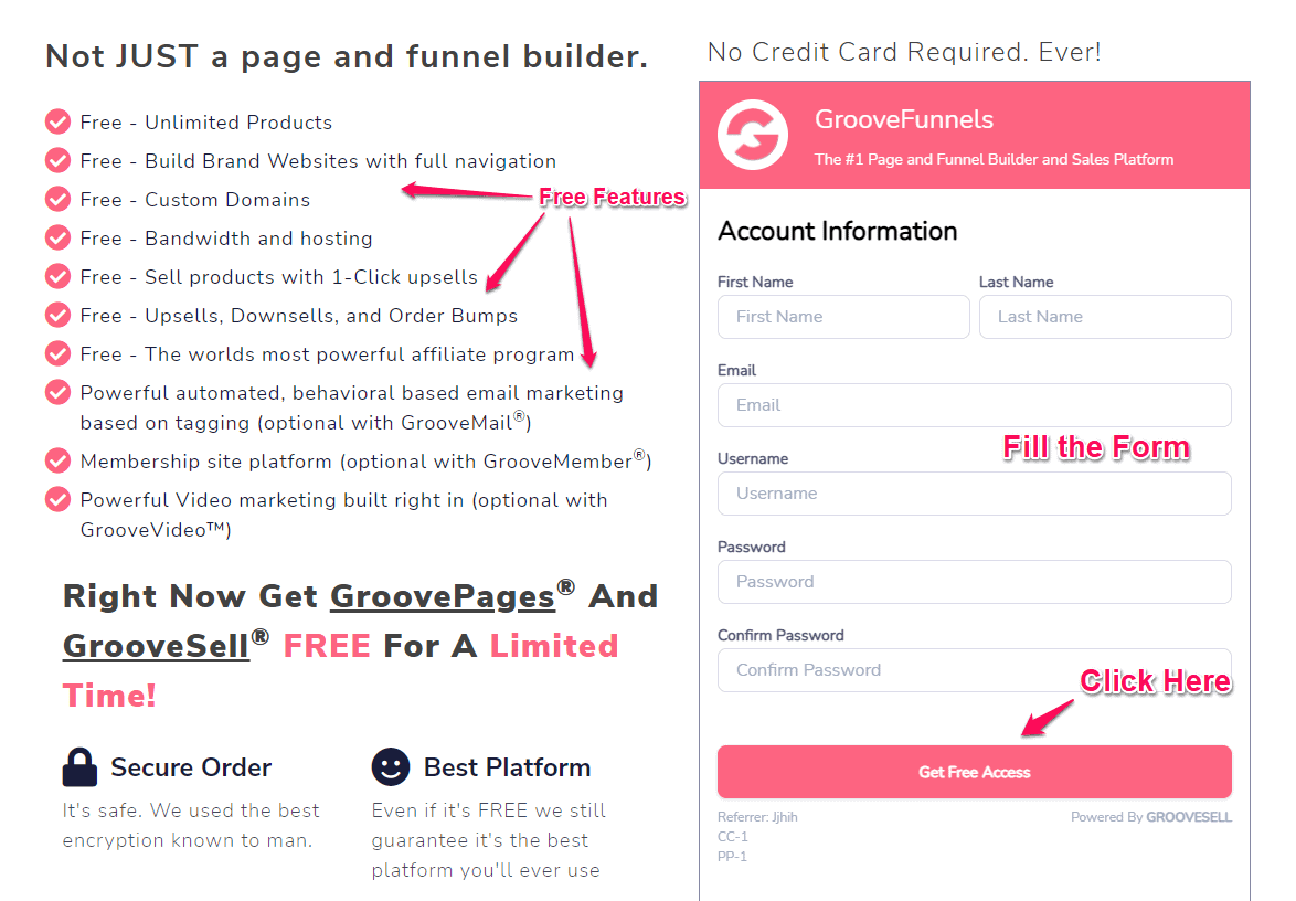 GrooveFunnels free features in free account